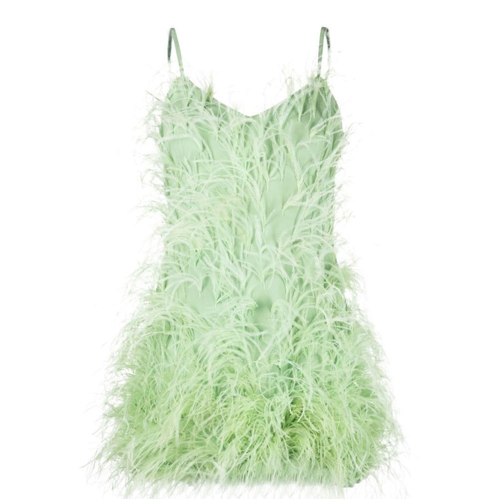 CULT GAIA ZARIAH MINI DRESS - GREEN FEATHER MINI DRESS